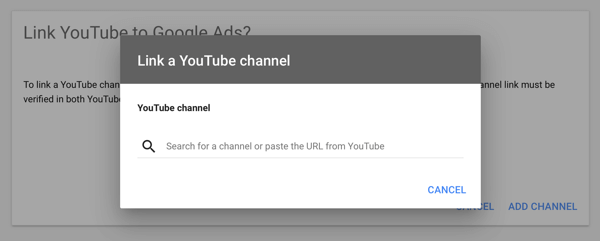 A YouTube-hirdetési kampány beállítása, 2. lépés, a YouTube-hirdetések beállítása, a YouTube-csatorna összekapcsolása