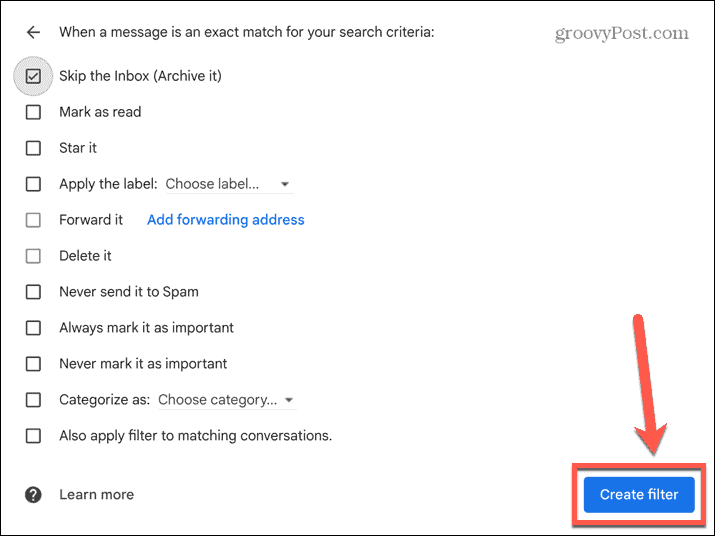 gmail szűrő létrehozása gomb