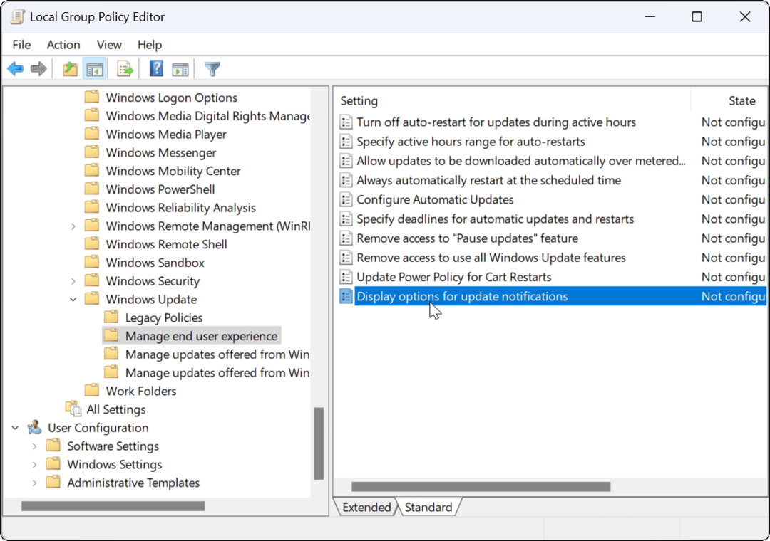 A frissítési értesítések letiltása a Windows 11 rendszeren