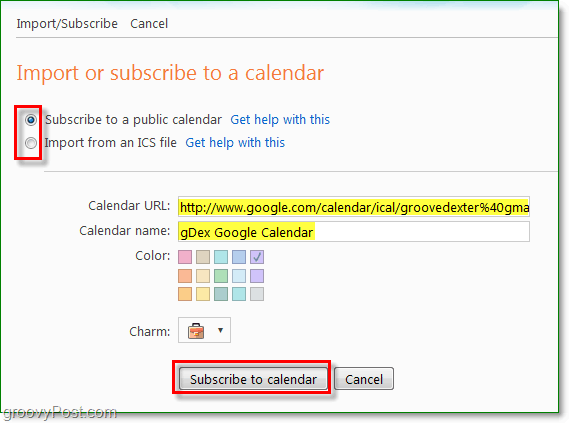 naptár importálása, előfizetése vagy hozzáadása a Windows Live szolgáltatáshoz