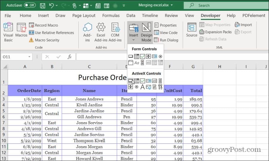 gomb behelyezése az Excel programba