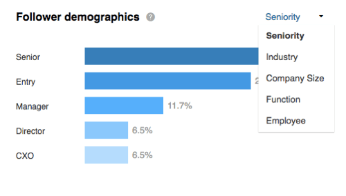 Tekintse meg követői demográfiai adatait idősség szerint lebontva a LinkedIn követők szakaszban.