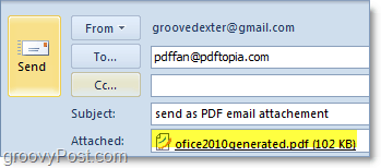 automatikusan konvertált és csatolt pdf fájl elküldése az Outlook 2010-be