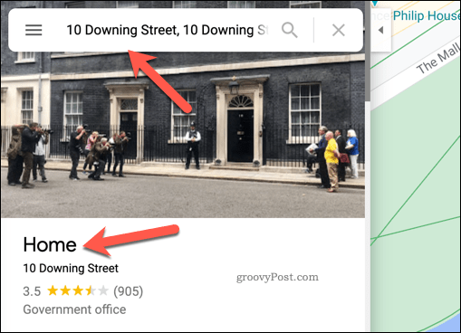 Példa otthoni címre a Google Maps-ben