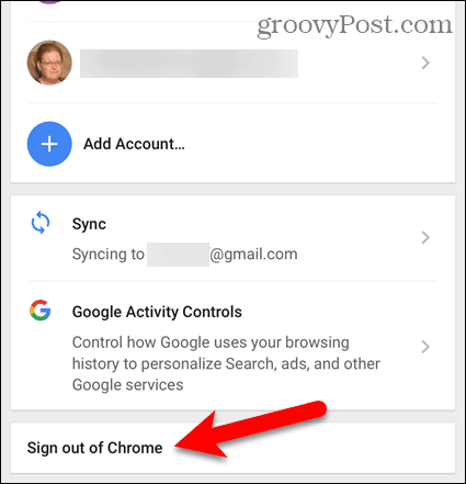 Érintse meg a Kijelentkezés a Chrome-ból iOS rendszeren
