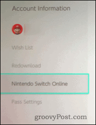 Nintendo Switch számlainformációk