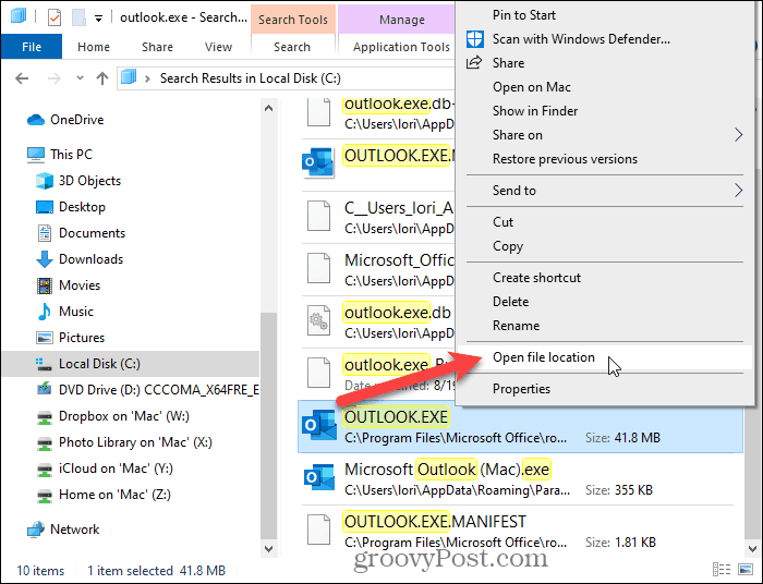 Válassza a Fájl megnyitása a File Explorerben lehetőséget