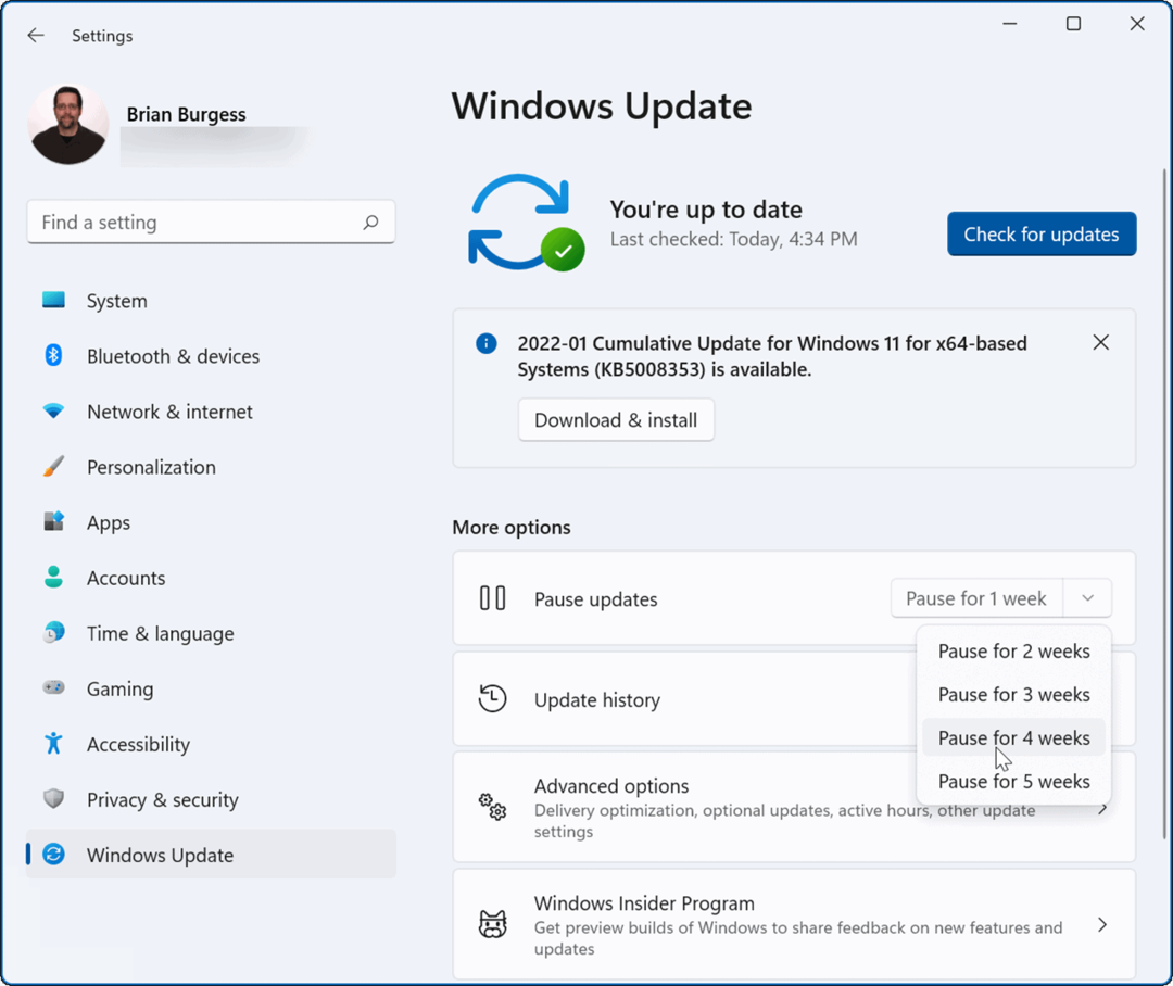 szüneteltesse a frissítéseket a Windows 11 rendszeren