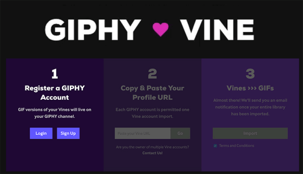 A GIPHY bemutatott egy új GIPHY ❤ Vine eszközt, amely az összes létrehozott szőlőt megosztható GIF-be konvertálja.