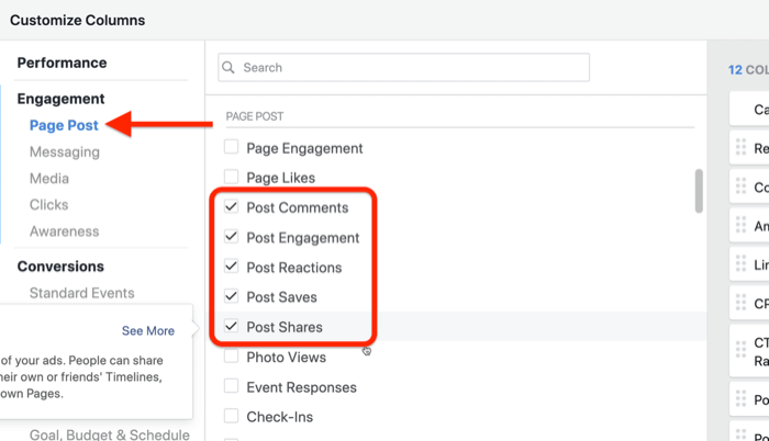 hozzon létre egyéni vezető jelentést a Facebook Ads Manager alkalmazásban, 3. lépés