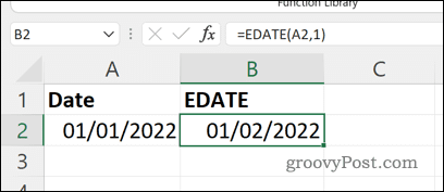 Egy EDATE képlet eredménye Excelben