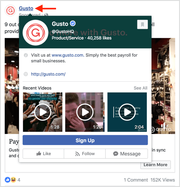 A felhasználók előnézetet látnak, amikor a Facebook-hirdetések egyik oldalára mutatnak.