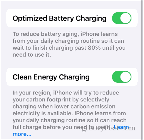 Az akkumulátor töltési beállításai iOS rendszerben