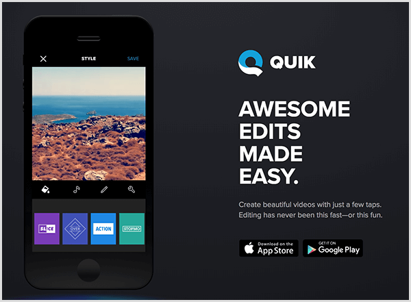 A Quick for Mobile automatikusan videókat készít a történetekhez.