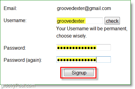 Gravatar képernyőképe - írja be a felhasználónevet és a jelszót