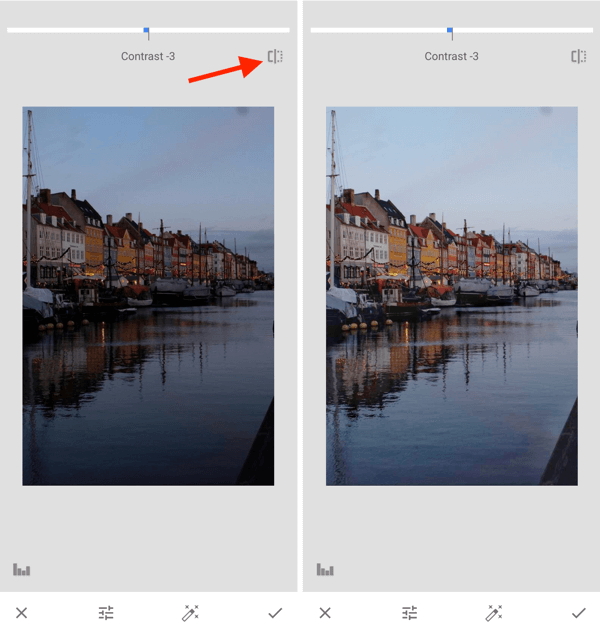 Az Instagram-fotók javításának módja, 10. lépés: Állítsa be az expozíció utáni rögzítési beállításokat az eredeti és a szerkesztés közötti váltáshoz