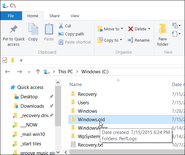 Ne törölje a Windows.old fájlt, ha az első 30 napban vissza akar térni a Windows 10-re egy korábbi verzióra