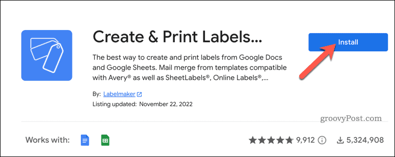 Telepítse a címkebővítményt a Google Dokumentumokban
