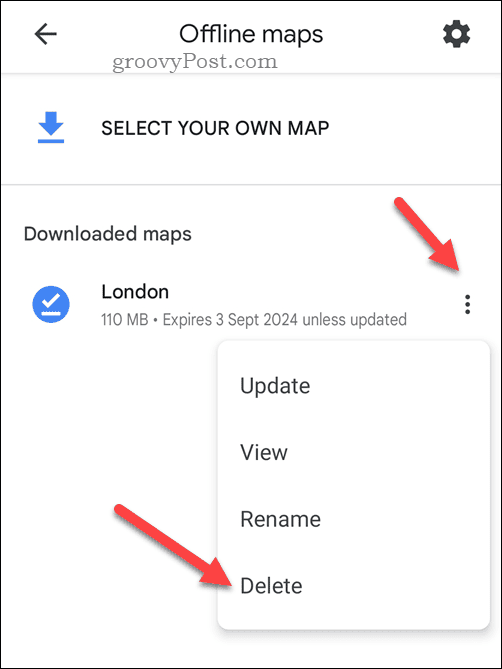 Offline Google Térkép-térkép törlése