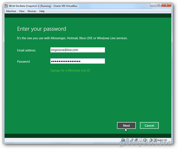 A VirtualBox Windows 8 link élő azonosítója