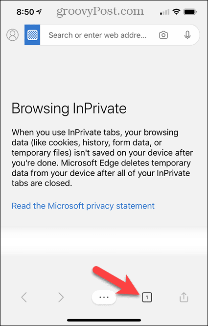 Böngészés az InPrivate-ban az Edge alkalmazásban iOS esetén