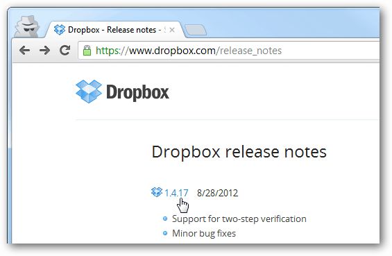 dropbox kiadási megjegyzések az egyes verziókhoz