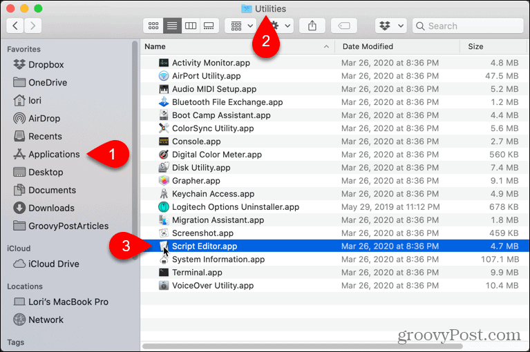 Nyissa meg a Script Editor alkalmazást Mac rendszeren