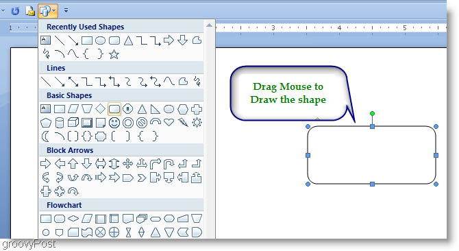 Microsoft Word 2007 Rajzolja az alakot az egér húzásával