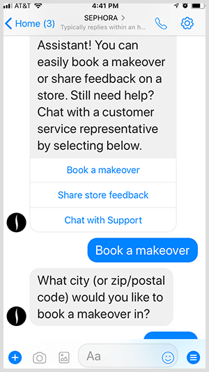 A Messenger bot segítségével a Sephora minősíti az átalakító találkozók vezetőit.