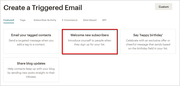 Hozzon létre egy üdvözlő e-mailt az új előfizetőknek a Mailchimp szolgáltatásban.