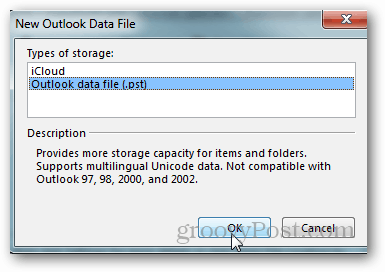Hogyan hozhatunk létre pst fájlt az Outlook 2013 számára - kattintson az Outlook adatfájljára