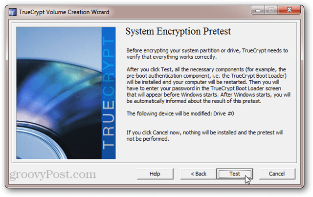A TrueCrypt rendszer titkosítási próba