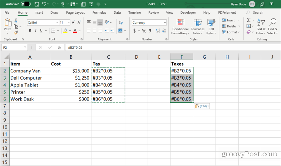 a szerkesztett képletek beillesztése Excelbe
