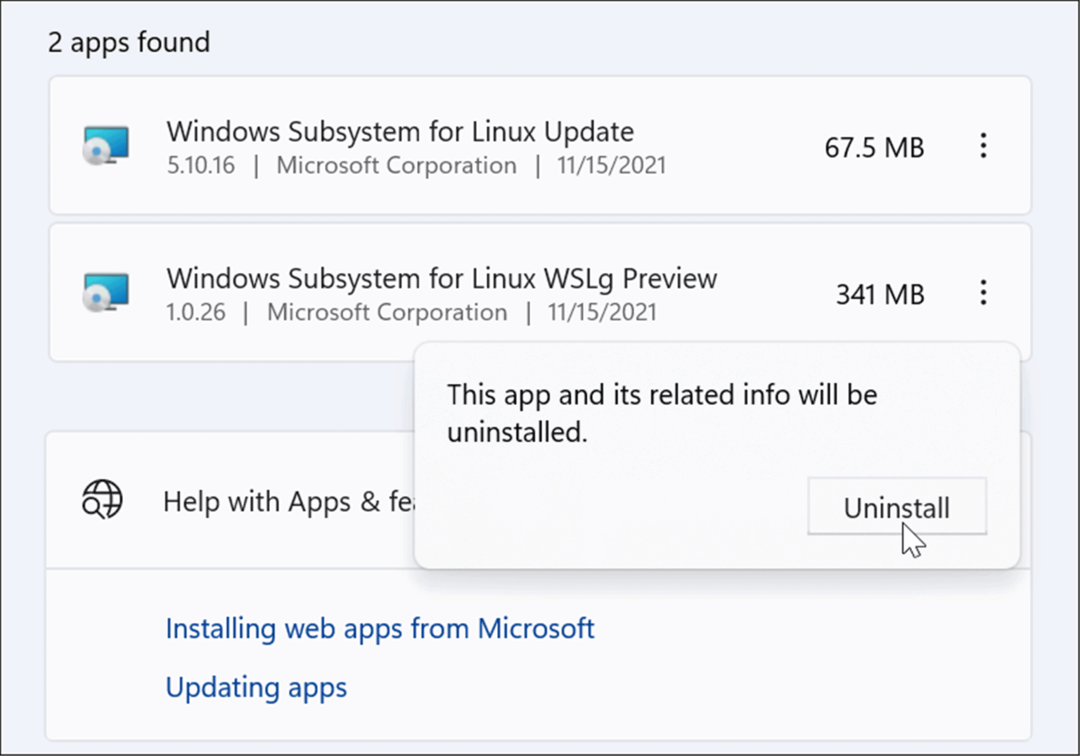 ellenőrizze a Linux eltávolítását a Windows 11 rendszerből