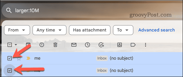 Válassza a Gmail e-mailek lehetőséget a keresési eredmények között