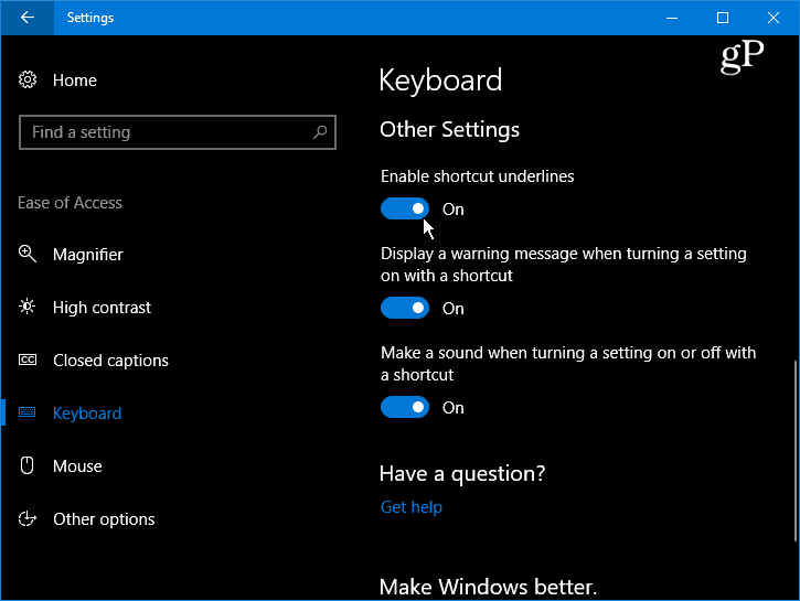 Készítse el a Windows 10 aláhúzást és a kiemelés menü gyorsbillentyűit