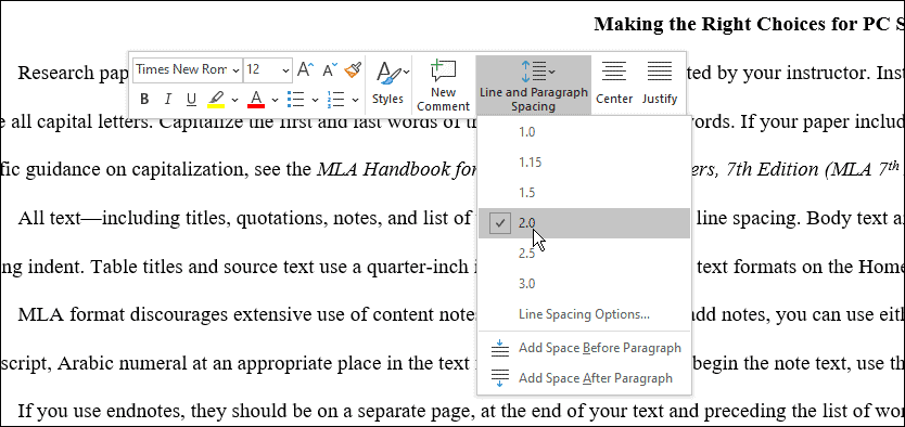 szóköz használata mla formátumot a Microsoft Wordben