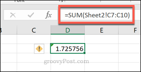 Excel SUM képlet, amely egy másik munkalap cellájának tartományát használja