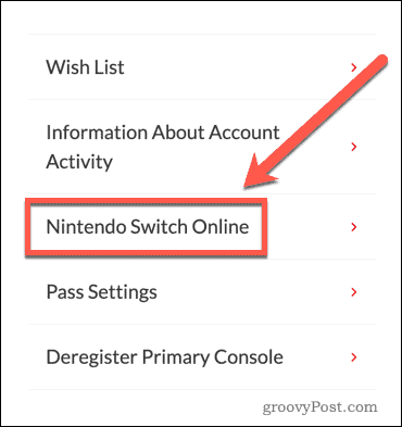 Nintendo Switch Online webhelybeállítások