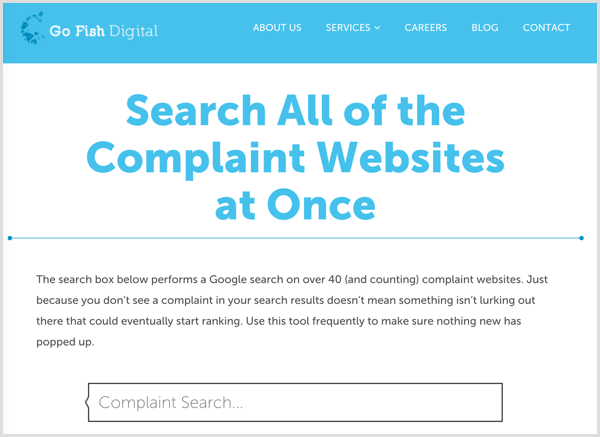 A Go Fish digitális panasz keresőmezője