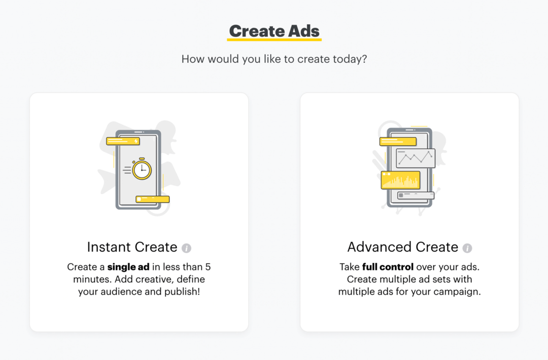 állítson be Snapchat-hirdetéseket az Instant Create vagy az Advanced Create segítségével