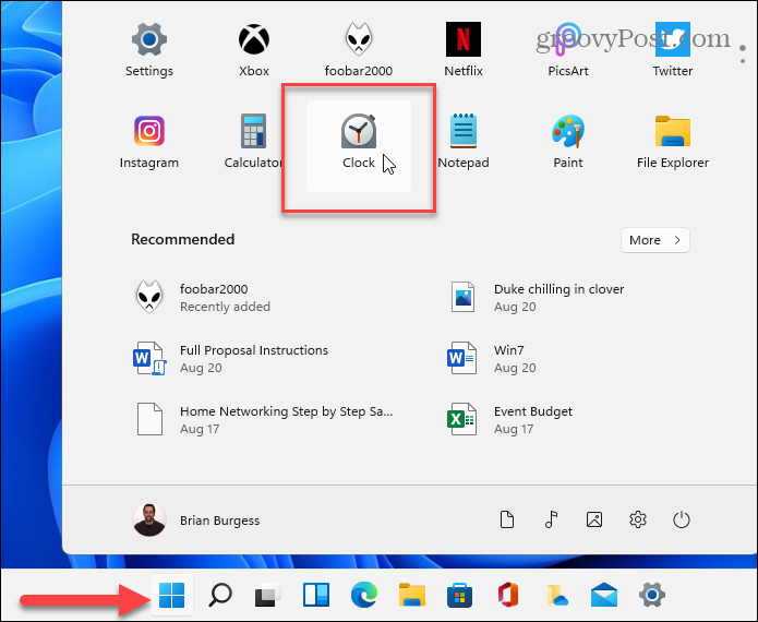 Indítsa el az Óraalkalmazás Windows 11 alkalmazást