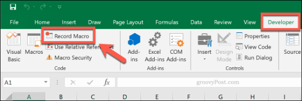 A Makró rögzítése gomb a Microsoft Excel programban