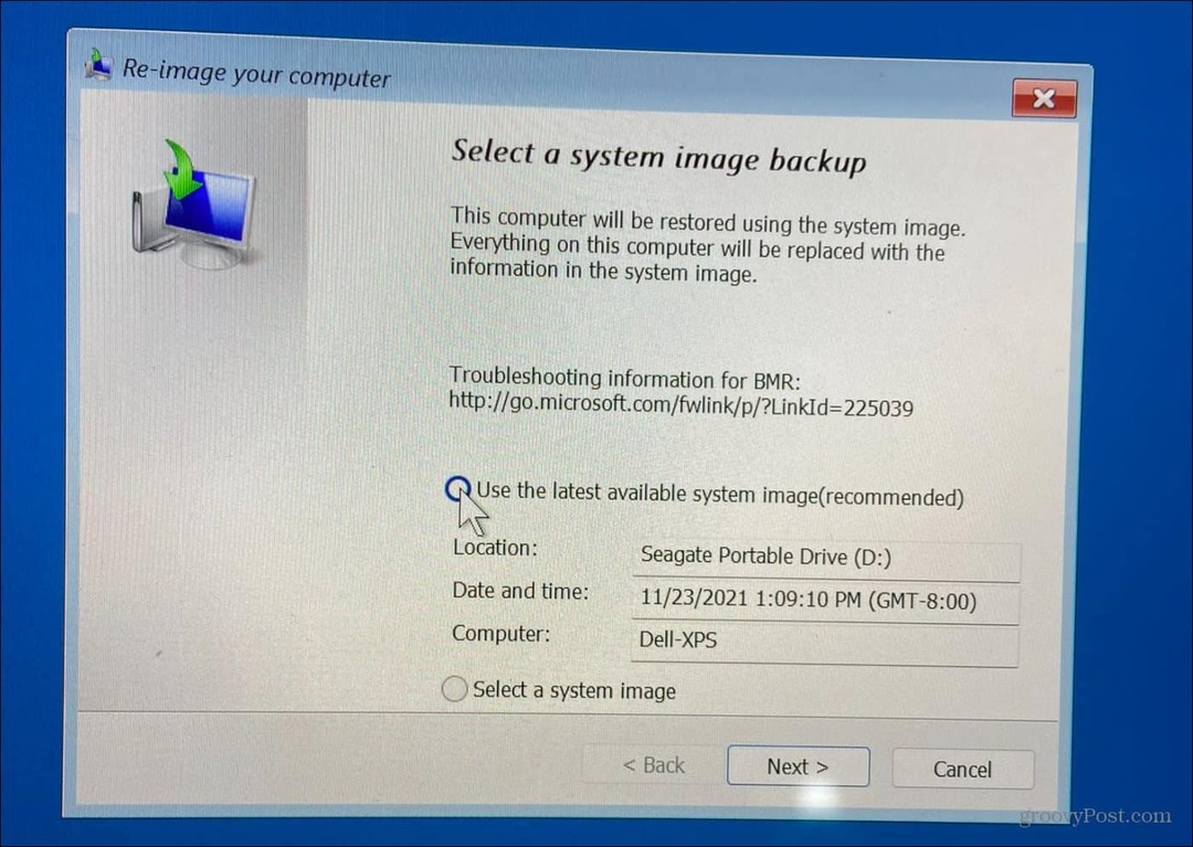 A Windows 11 helyreállítása a rendszerkép biztonsági másolatával