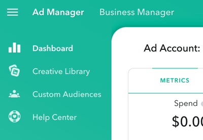 Az Ad Manager négy fő részből áll, amelyekhez az oldal bal felső sarkában férhet hozzá.