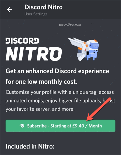 Discord Nitro Mobile Subscribe gomb
