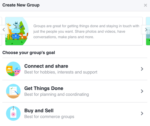 A közösségépítésre összpontosító Facebook-csoport létrehozásához válassza a Csatlakozás és megosztás lehetőséget.