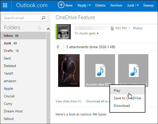 Mentse el az Outlook.com mellékleteit egy kattintással a OneDrive alkalmazásba