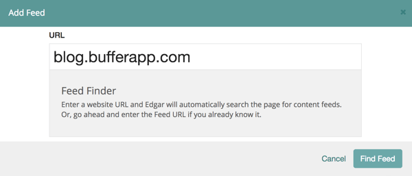 Írja be a webhely URL-jét, és kattintson a Feed keresése gombra.