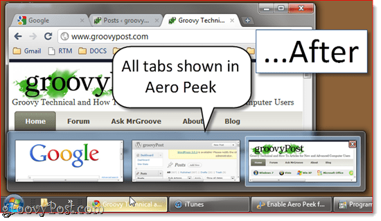 Az Aero Peek engedélyezése az összes lapon a Google Chrome-ban